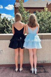 A-line V-neck Spaghetti Straps Sleeveless Tulle Homecoming Dresses